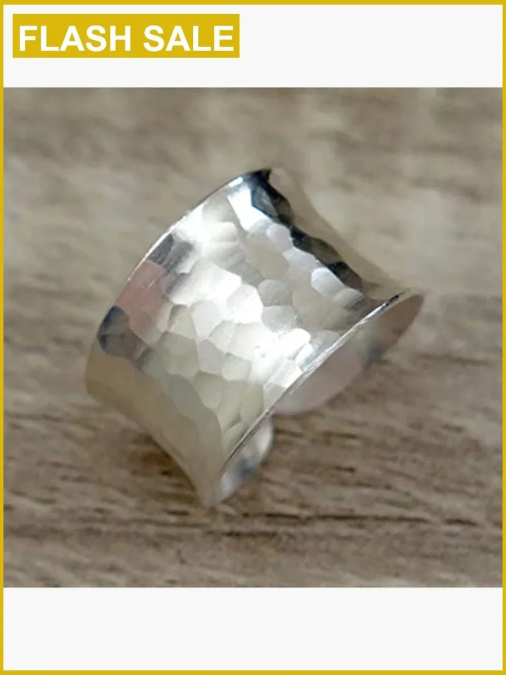 Hammered Sterling Silver Wide Band Ring Adjustable 6-12